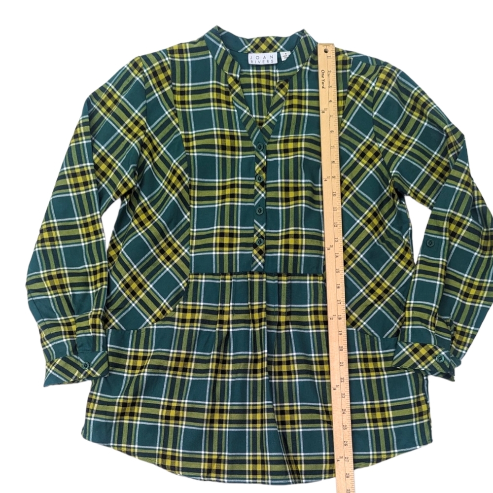Joan Rivers Long Sleeve Plaid Popover Top Bouse NWOT Womens 8 Medium Green Bay - Picture 8 of 10